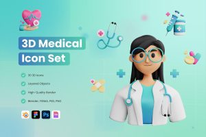 30款趣味卡通3D医疗健康插画 D603